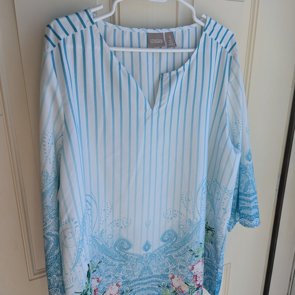 Chico's Blue and White Striped Women's Top